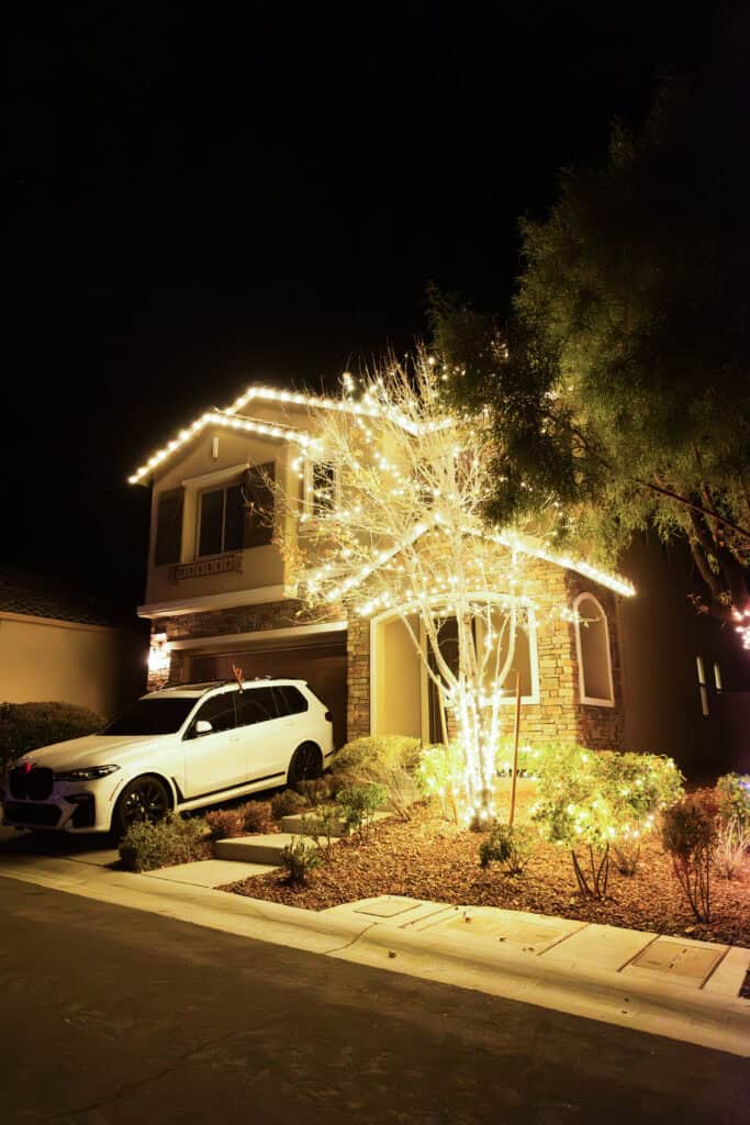 Warm white Christmas light installation on a Las Vegas home